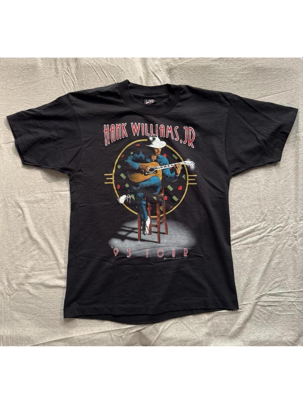 Original Vintage 1993 Hank Williams Jr Tour T-Shirt L Single Stitch (NO RETRO)